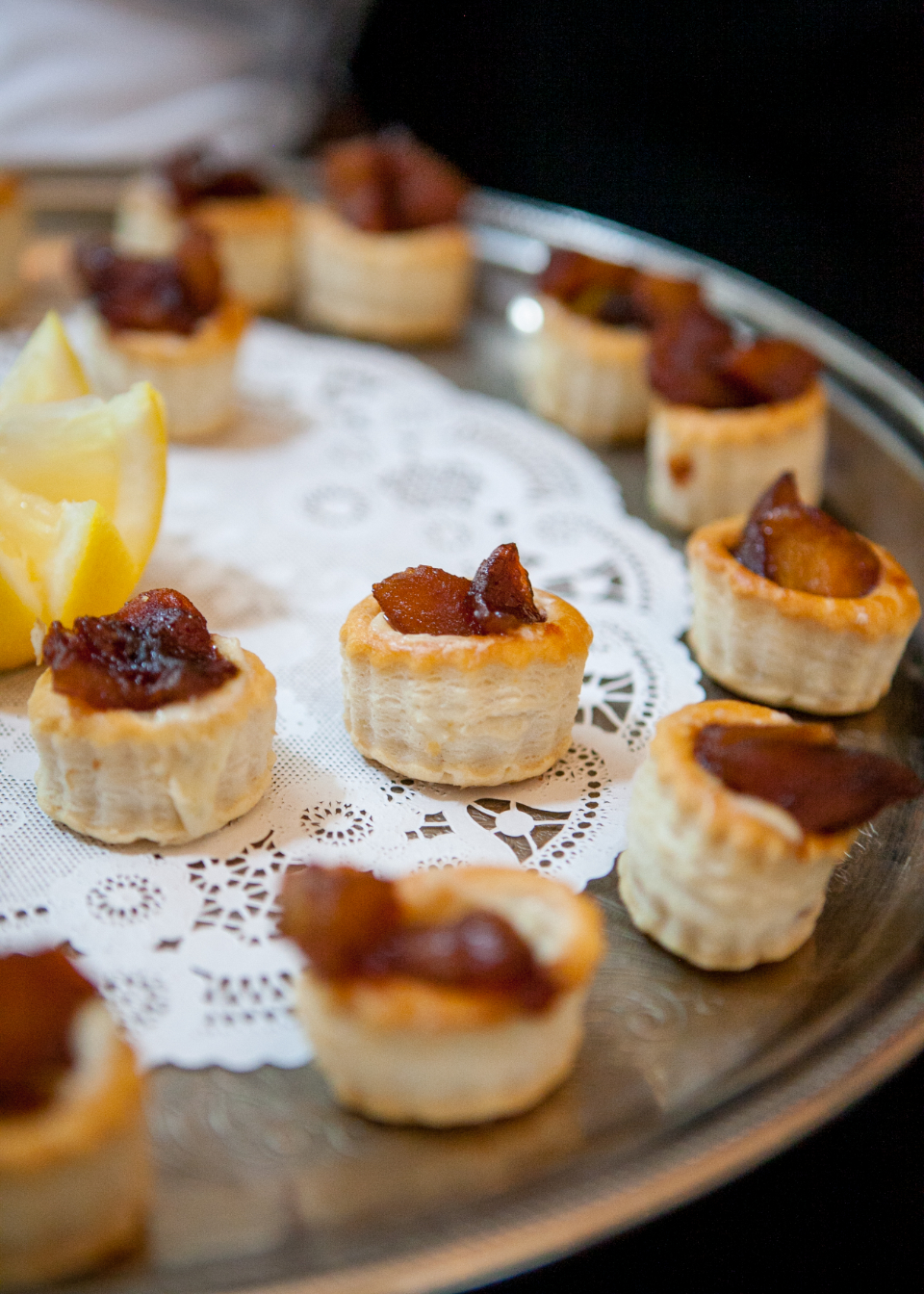 Canapés arranged on a serving tray