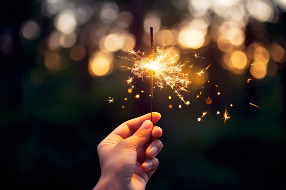 Sparkler held during an evening celebration